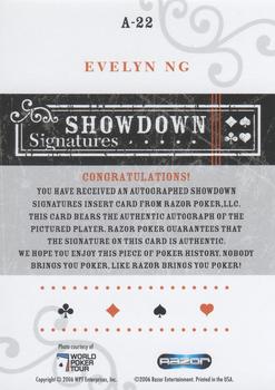 2006 Razor Poker - Showdown Signatures #A-22 Evelyn Ng Back